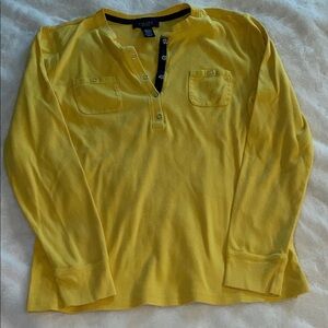 Chaps size S yellow long-sleeved cotton top with snaps at center front